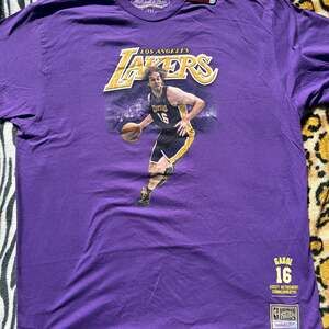 Pau Gasol LA Lakers Mitchell & Ness NBA Career Stats Purple T-Shirt